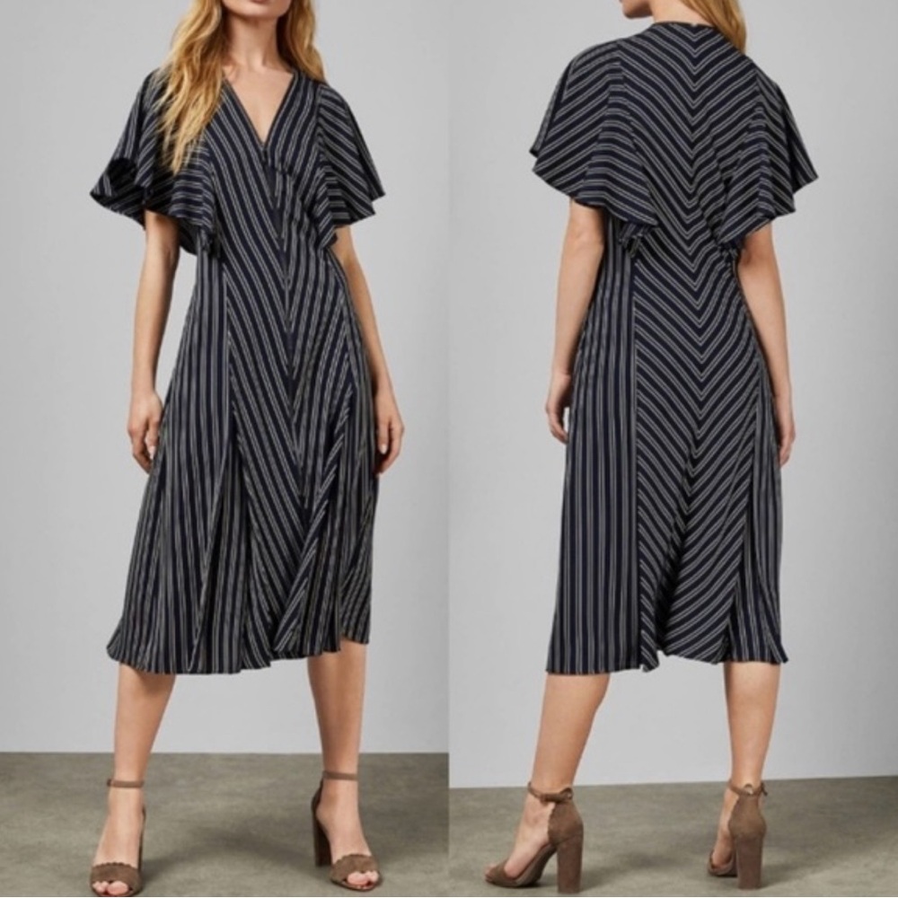 Ted Baker Navy and Black Striped Midi Dress